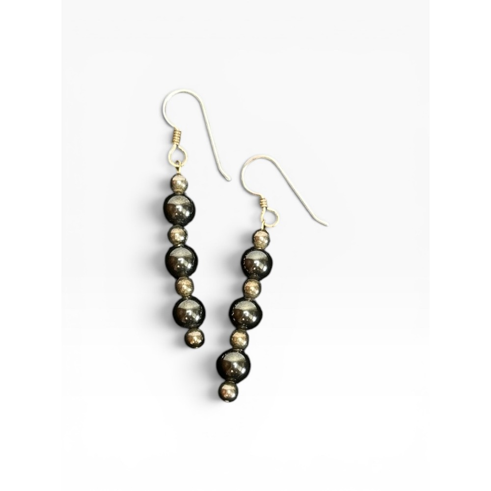 Hematite Bead Drop‎ Earrings Gunmetal Gray Dangle Hook
